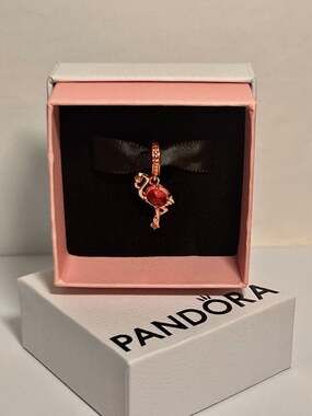 Pandora Pink Murano Glass Flamingo Dangle Charm in 14k Rose Gold-Plated Finish